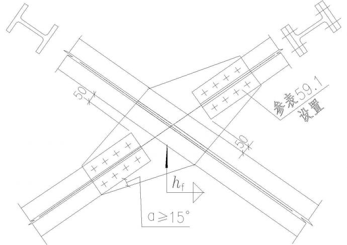 某支撑斜杆为H型钢与双节点板的连接节点构造CAD详图_图1
