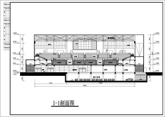 某地区三层体育馆建筑设计方案（含总图）_图1