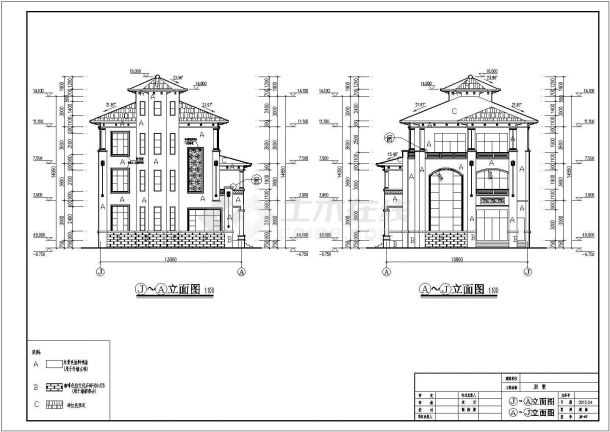 某地区三层斜屋面别墅建筑设计施工图（含结构设计）-图一
