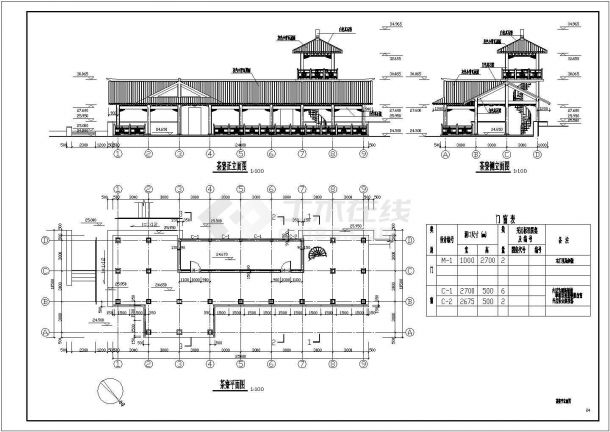 某滨河景观带古建茶寮施工图（含平立剖）-图一