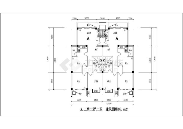 百套多层、中高层住宅楼平面户型图方案设计-图一