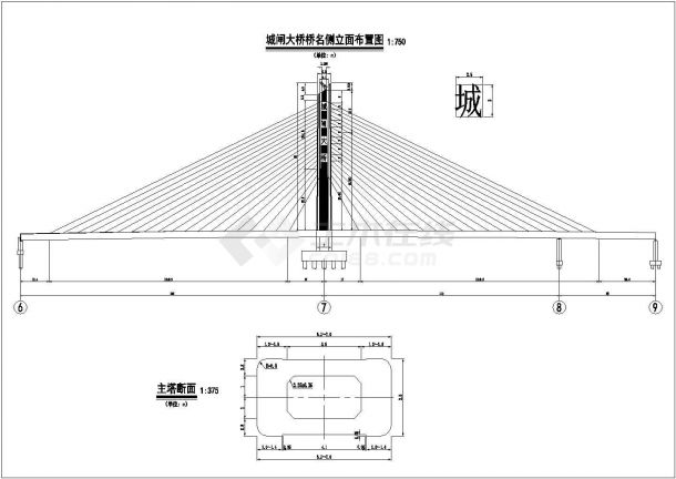 596米南通市城闸大桥独塔中央索面斜拉桥设计施工图-图一