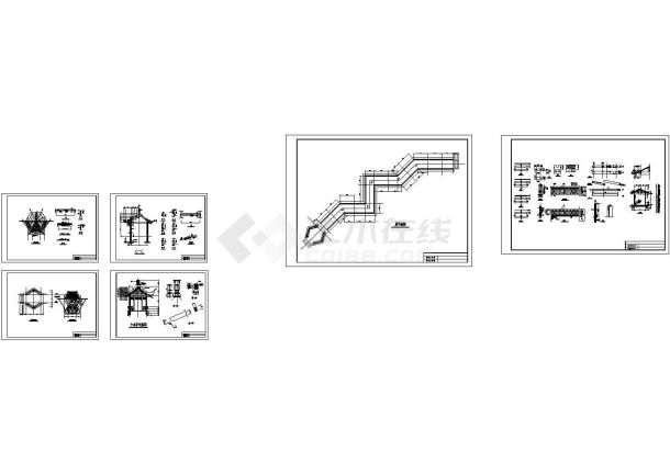 六角亭与廊CAD施工图-图一