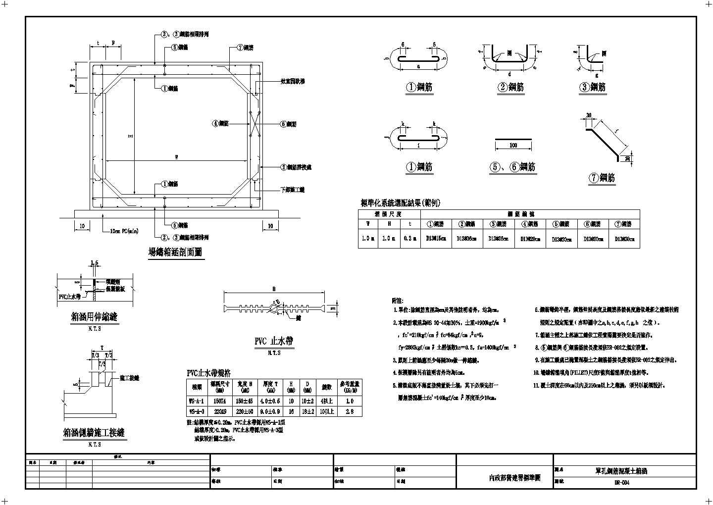 南京某單孔鋼筋混凝土箱涵CAD详图