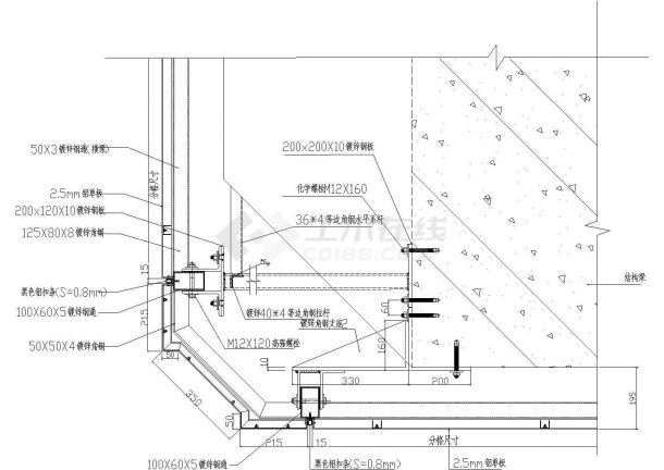 某主楼铝板转角节点CAD图纸设计-图一