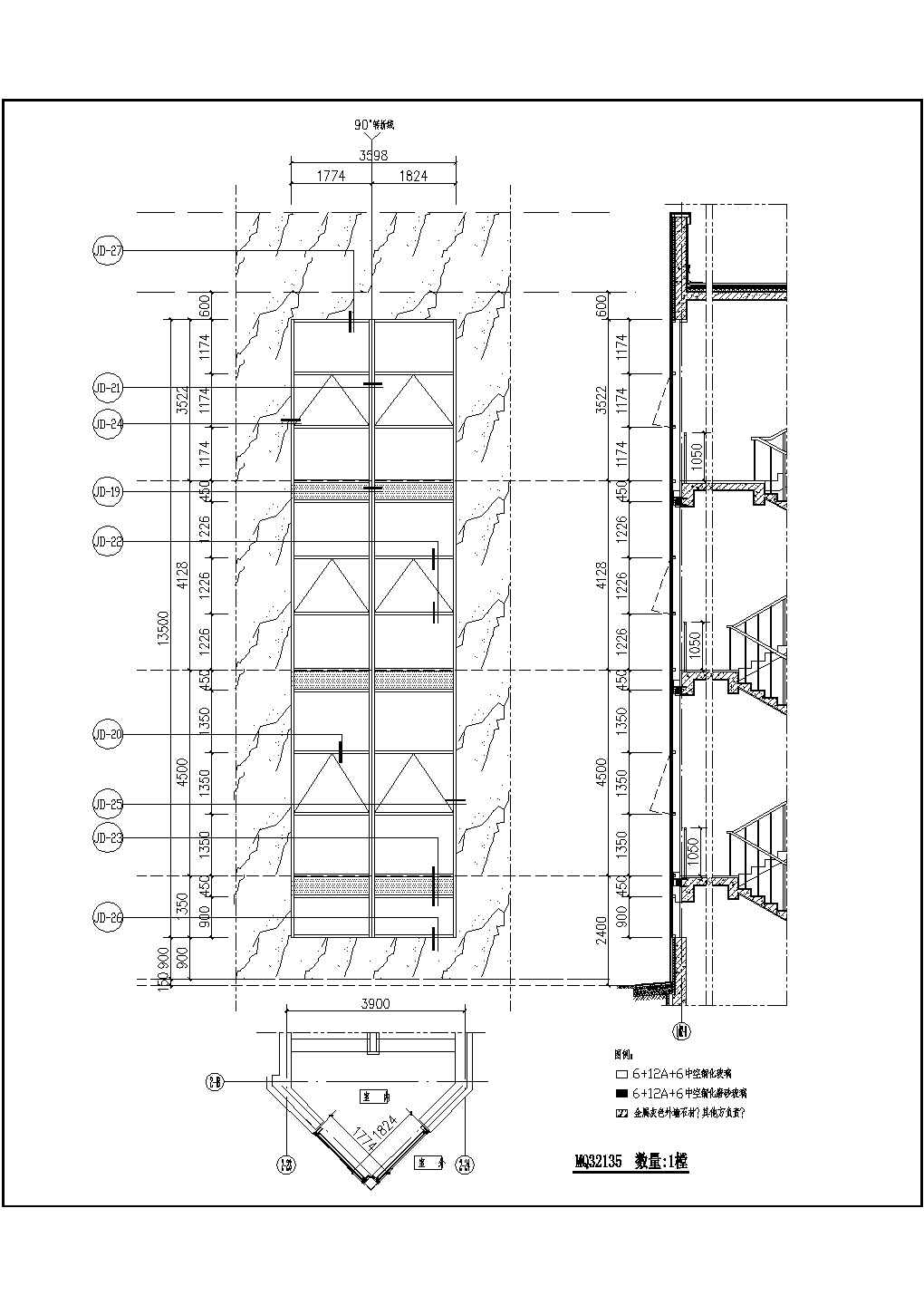 某玻璃幕墙工程结构设计图（标注详细）