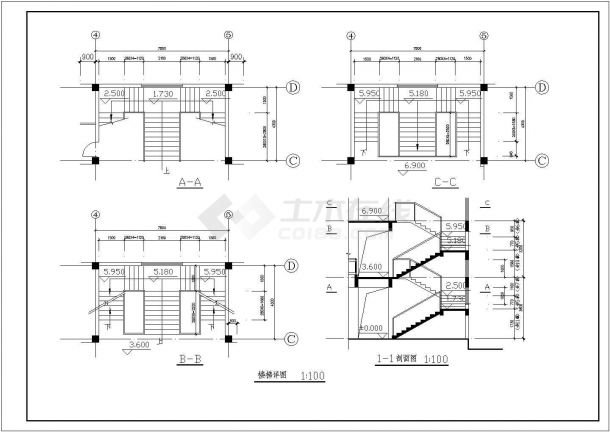 长7.8米 宽4.3米 三层楼梯CAD设计详图-图一