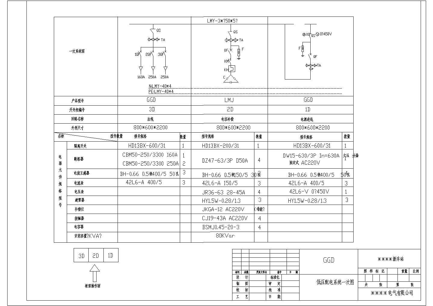 某新汽车站配电用低压柜电气设计图