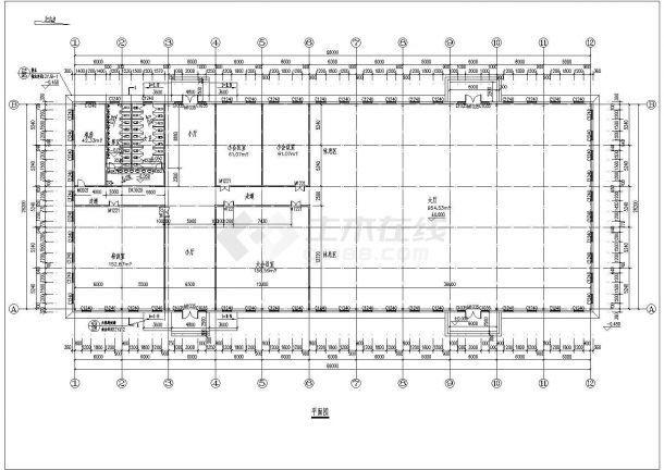 单层呼叫中心（话务中心）建筑设计施工图（建筑面积1800平方米 门式钢架结构）-图一