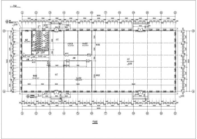 单层呼叫中心（话务中心）建筑设计施工图（建筑面积1800平方米 门式钢架结构）_图1