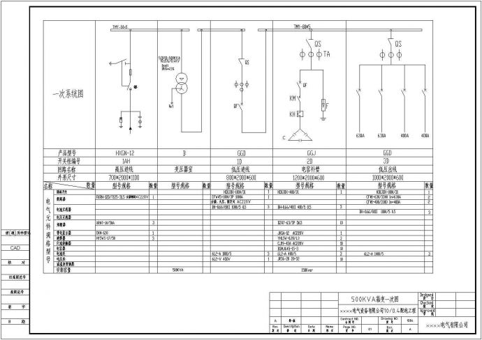 某电气设备公司500KVA箱变电气设计图_图1