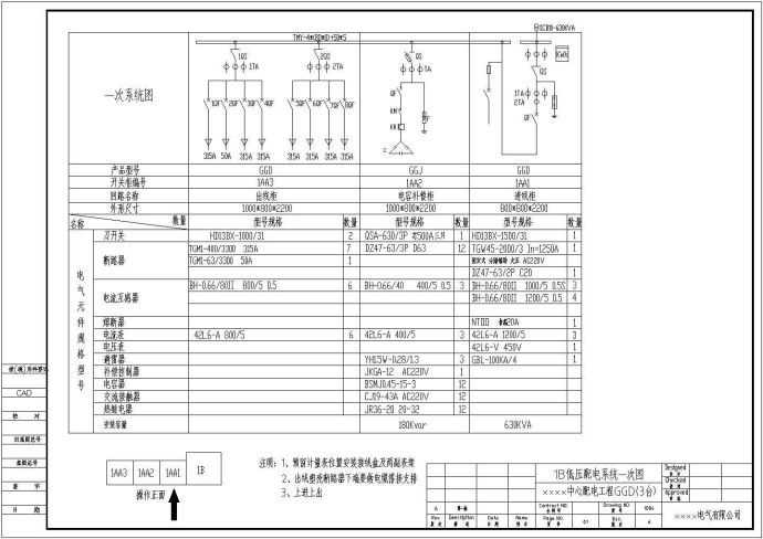 某小区中心配电18台GGD低压柜电气图_图1
