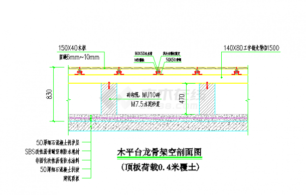 某地库车库顶板架空做法CAD详图-图二