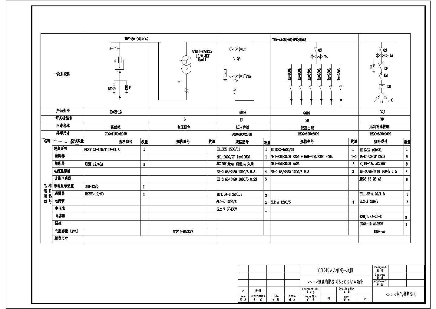 某置业公司用电工程630箱变电气设计图