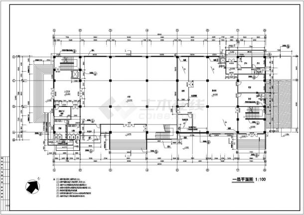 某地五层框架结构文化宫建筑施工图-图二