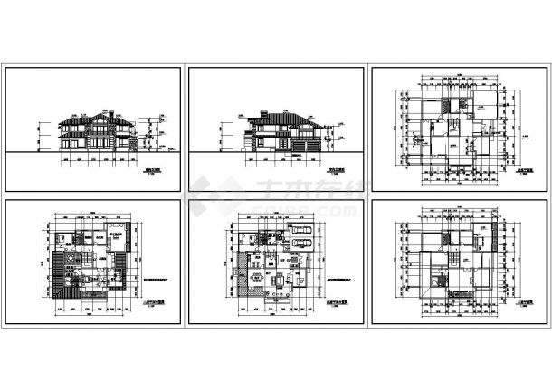 图元新城别苑二层别墅建筑设计方案cad图纸，共6张-图一