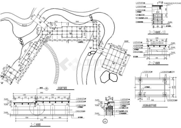 无锡某工程公司建筑防腐木栈道的施工设计cad图纸，共6张-图一