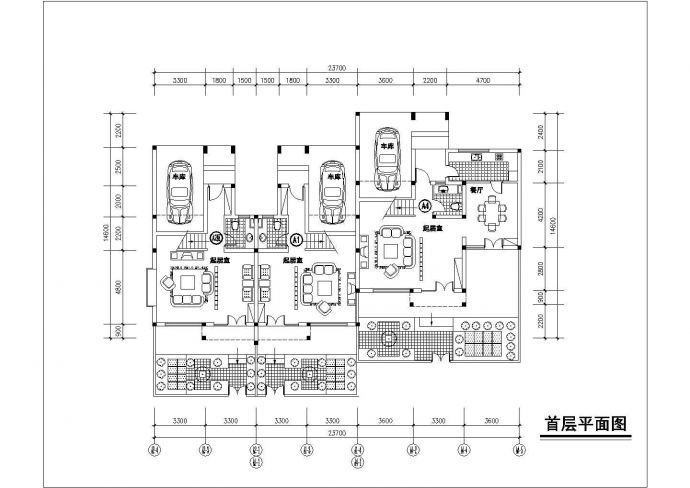 三层框架结构联体别墅（三户）建筑方案_图1