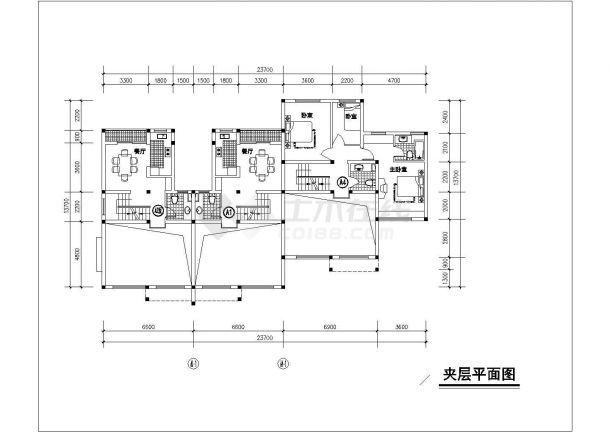 三层框架结构联体别墅（三户）建筑方案-图二
