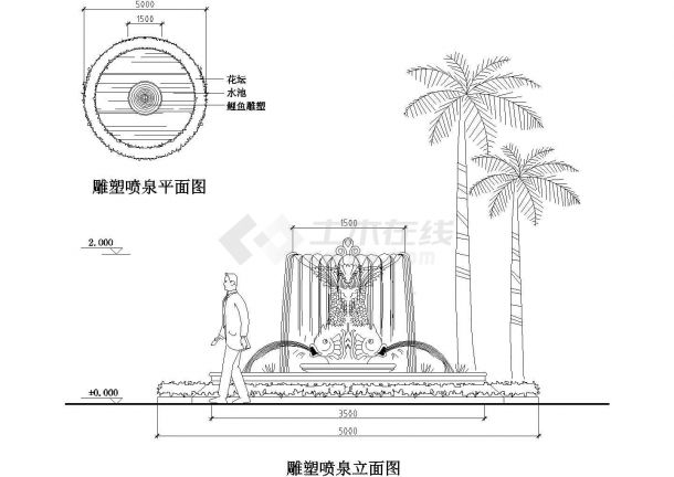 喷泉水池CAD施工方案图-图二