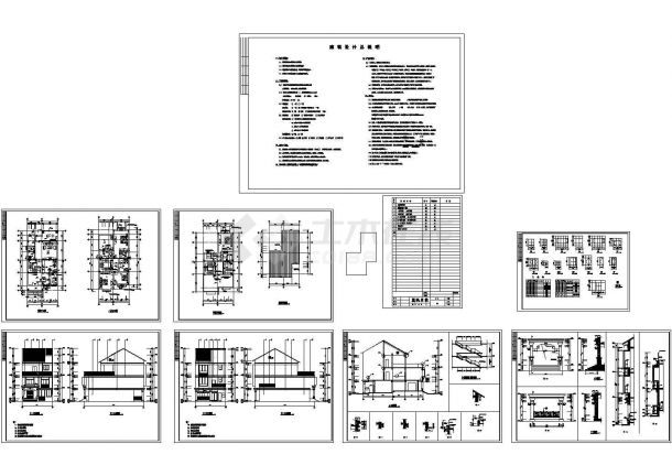江西某3层别墅建筑施工设计CAD图纸-图一