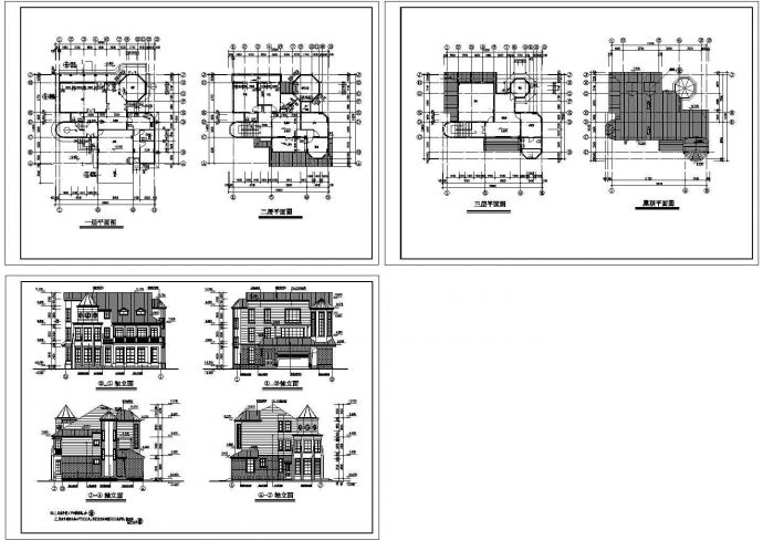 3层欧式别墅建筑设计CAD图纸_图1