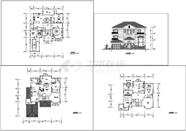 3层华别墅建筑施工设计方案CAD图纸-图一