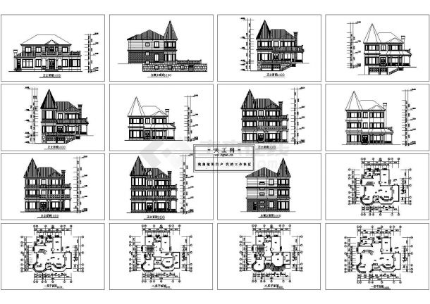 二层别墅的整套设计CAD图纸，共16张图纸-图一