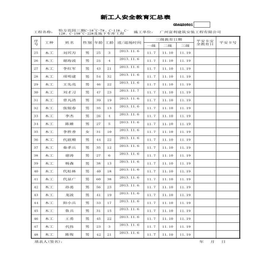 新工人三极安全教育汇总表-图二