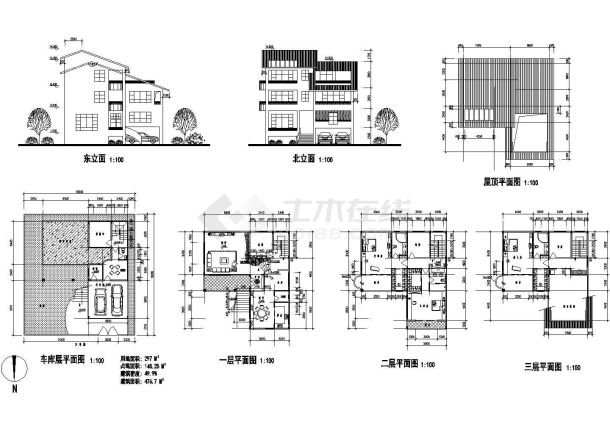 长14.4米 宽12.6米 3+1车库层476.7平米新潮别墅建筑设计图【平立】-图一