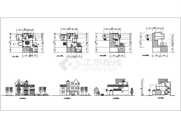 长13.8米 宽12米 3层别墅建筑设计图【平立剖】-图一