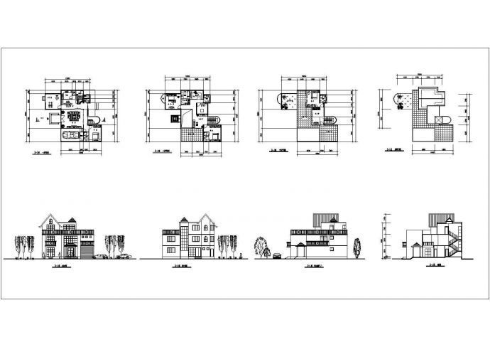 长13.8米 宽12米 3层别墅建筑设计图【平立剖】_图1