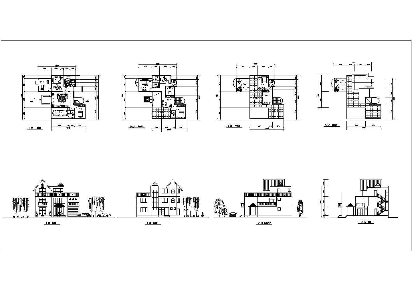 长13.8米 宽12米 3层别墅建筑设计图【平立剖】