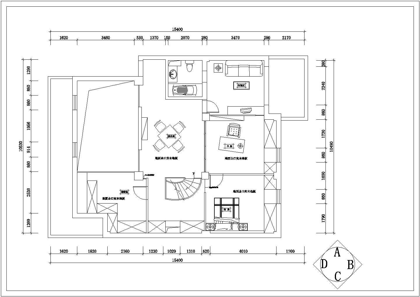 青岛某地的三层别墅装修施工设计图