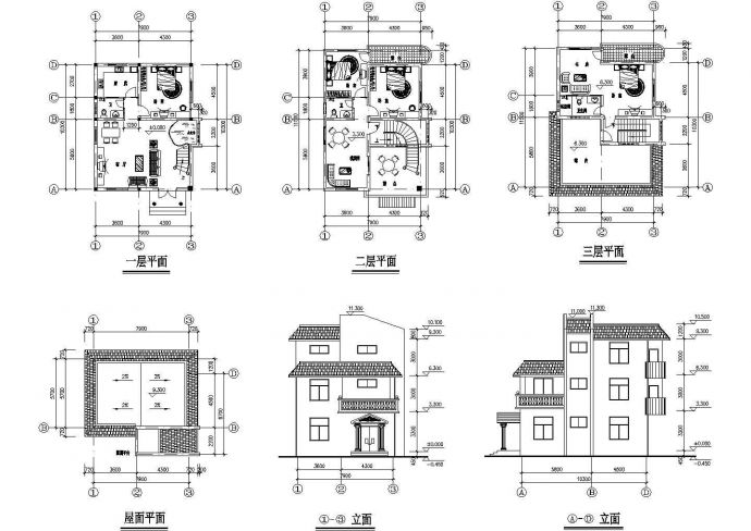 长10.3米 宽7.9米 3层别墅建筑设计图【平立】_图1
