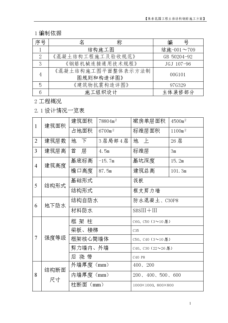 集泰花园工程主体结构钢筋施工方案-图一