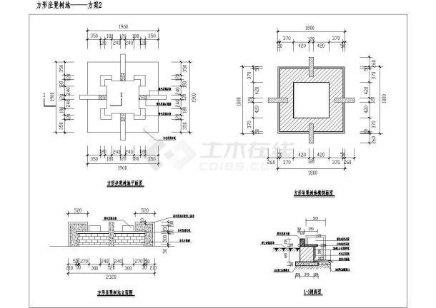 多种方形坐凳树池施工CAD布置图-图二