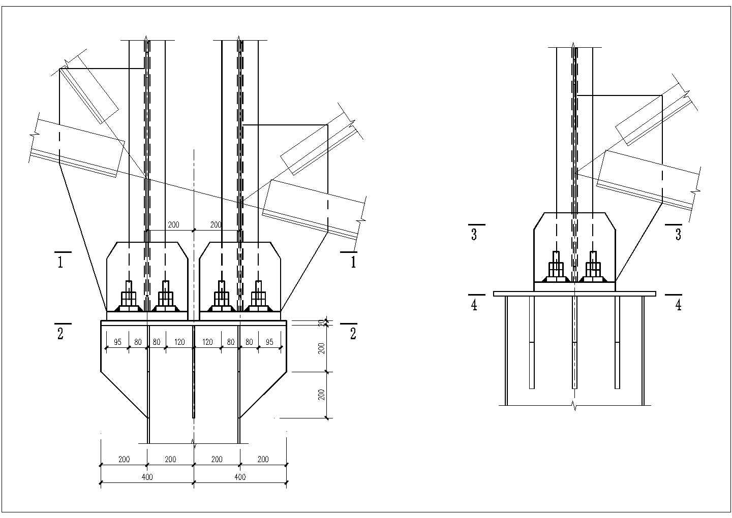 钢桁架与牛腿连接剖面CAD参考图