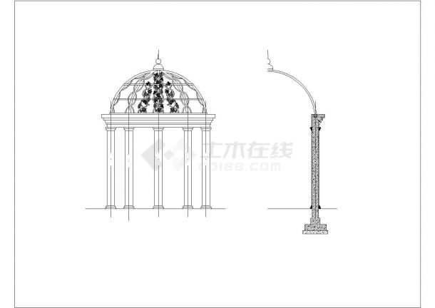 南方特色雕花凉亭建筑CAD图-图二