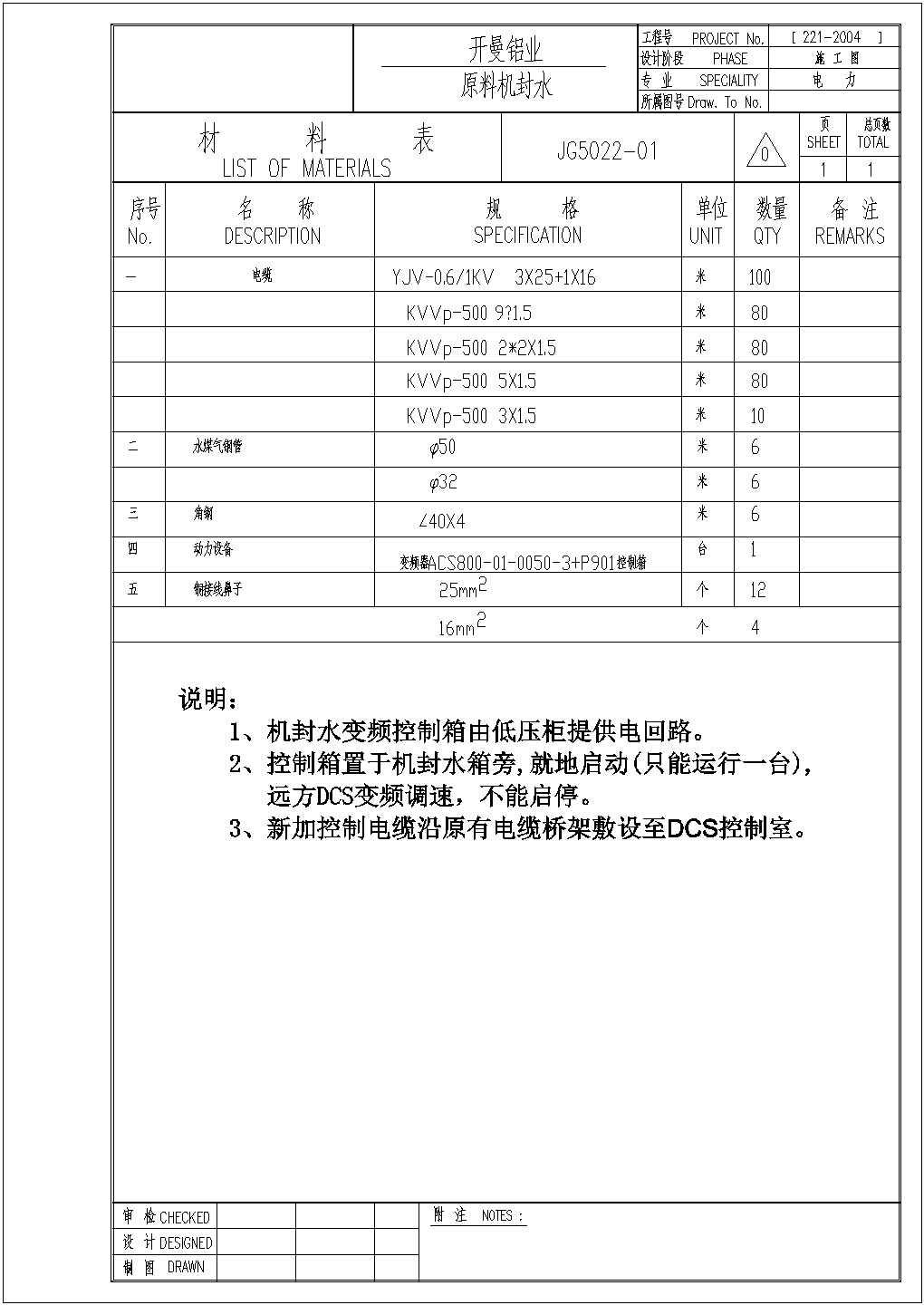 某工厂原料机封水控制电气原理图