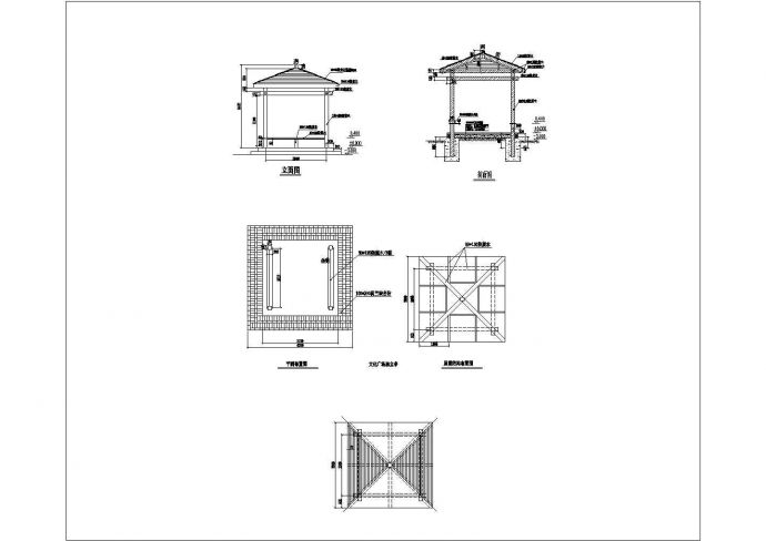 某小区防腐木凉亭建筑设计施工图，共4张_图1