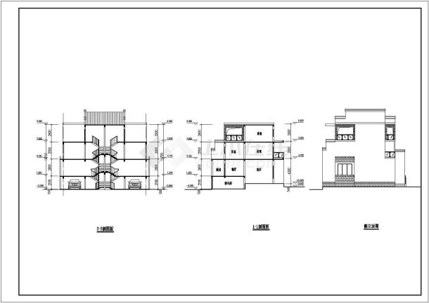 新徽派三层砖混结构联排别墅建筑设计施工图-图二
