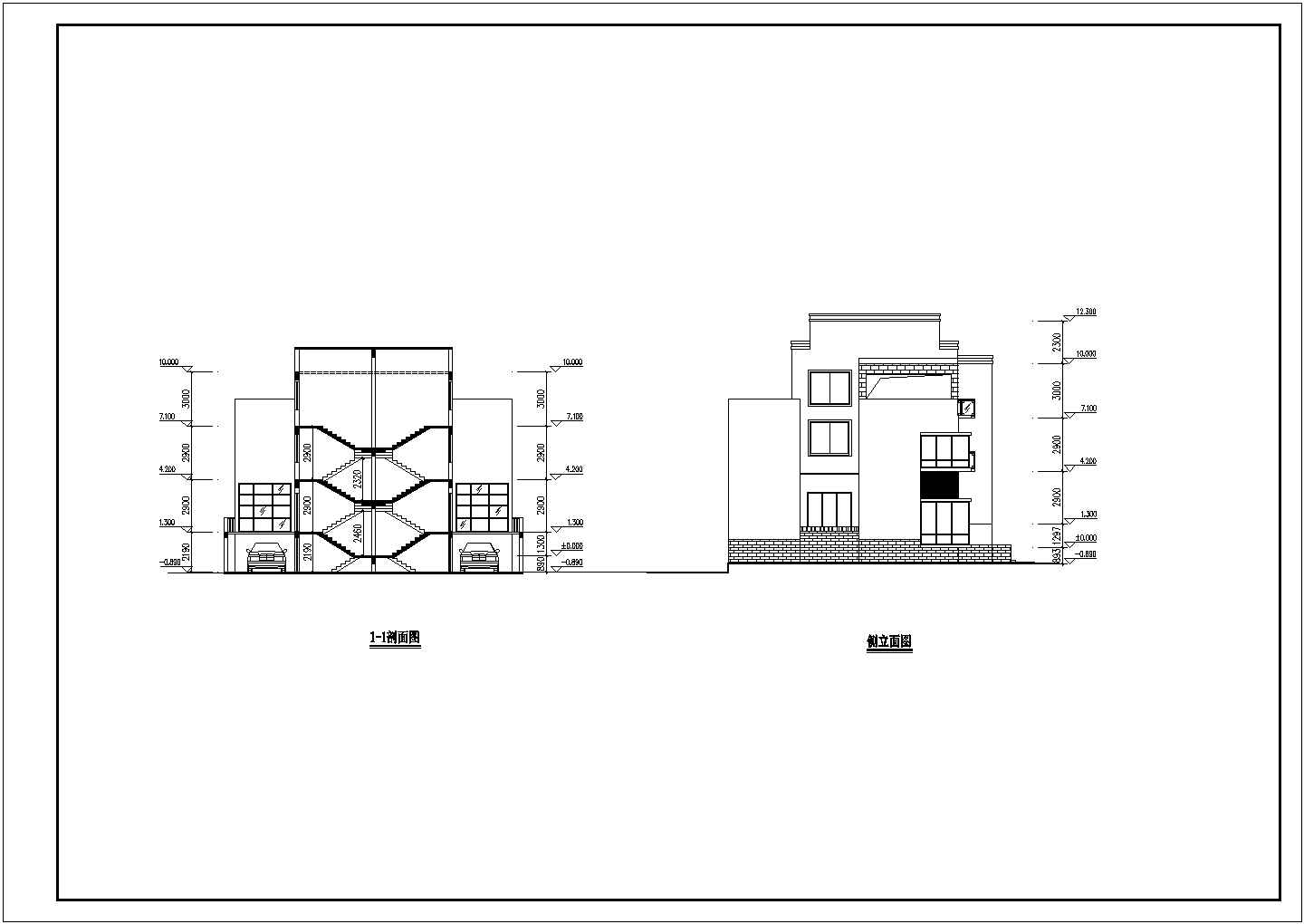 新徽派三层砖混结构联排别墅建筑设计施工图