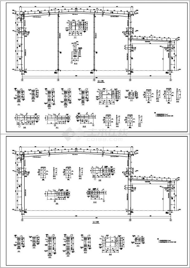 某地区单层连续二跨钢结构厂房结构施工图-图二