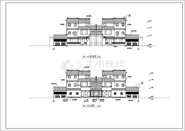 某地三层双拼别墅南方仿古风格建筑方案图-图二