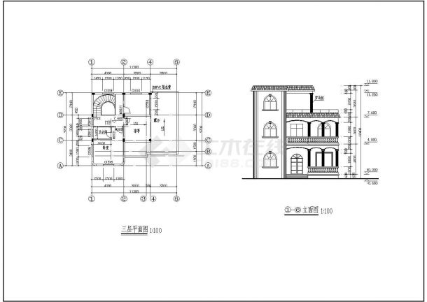 某地两层欧式别墅住房建筑设计方案图纸（12套）-图二