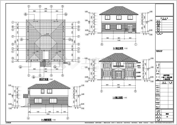 某处二层四坡屋顶别墅建筑设计施工图-图一