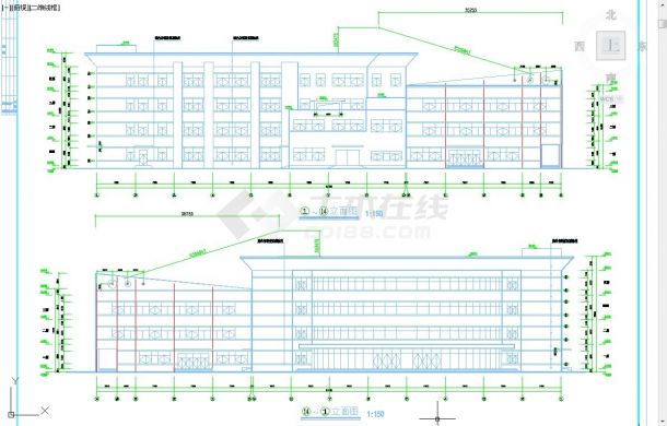 北京某大学2.3万平米4层框架结构学生餐厅建筑设计CAD图纸-图一