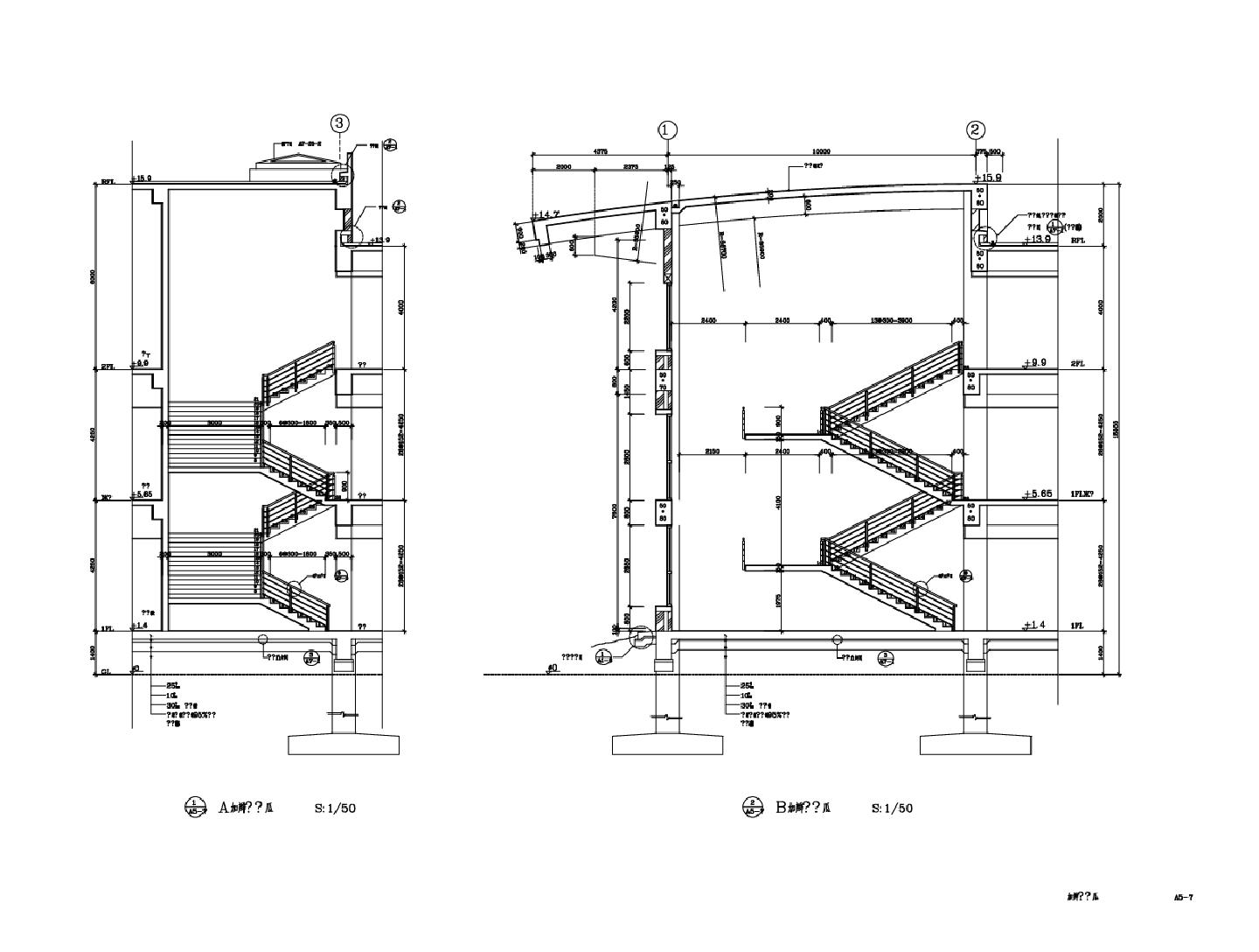 某建筑结构楼梯剖面CAD图