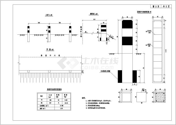 道路防撞墩及防撞栏结构设计施工图-图一